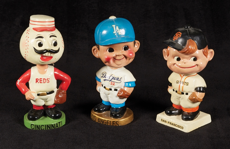 1960s Cincinnati Reds, Giants and Dodgers (Koufax) Bobbin Head Dolls (3)