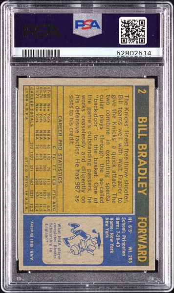 1971 Topps Bill Bradley No. 2 PSA 8