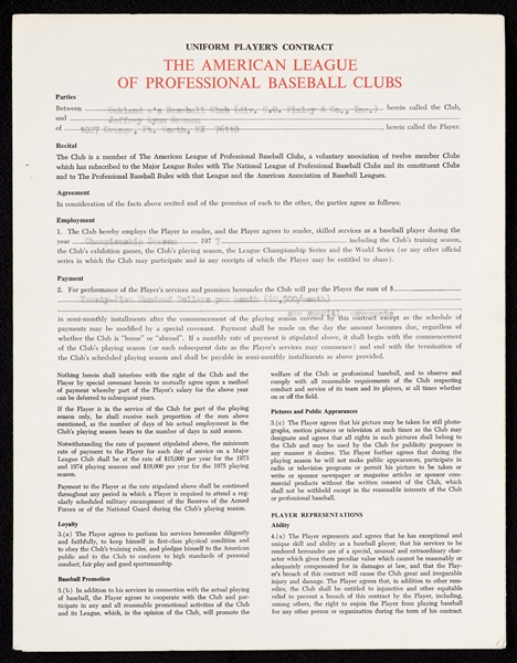 Lee MacPhail, Charles O'Finley & Jeff Newman Signed American League Contract (1977)