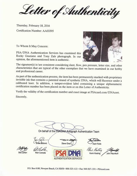 Rocky Graziano & Tony Zale Signed 8x10 Photo (PSA/DNA)