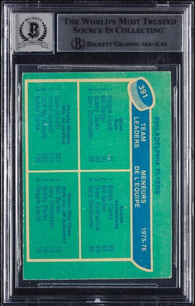 Complete Signed 1976 O-Pee-Chee Flyers Leaders No. 391 (Graded BAS 10)