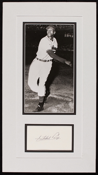 Satchel Paige Signed Index Card Matted Display (BAS)