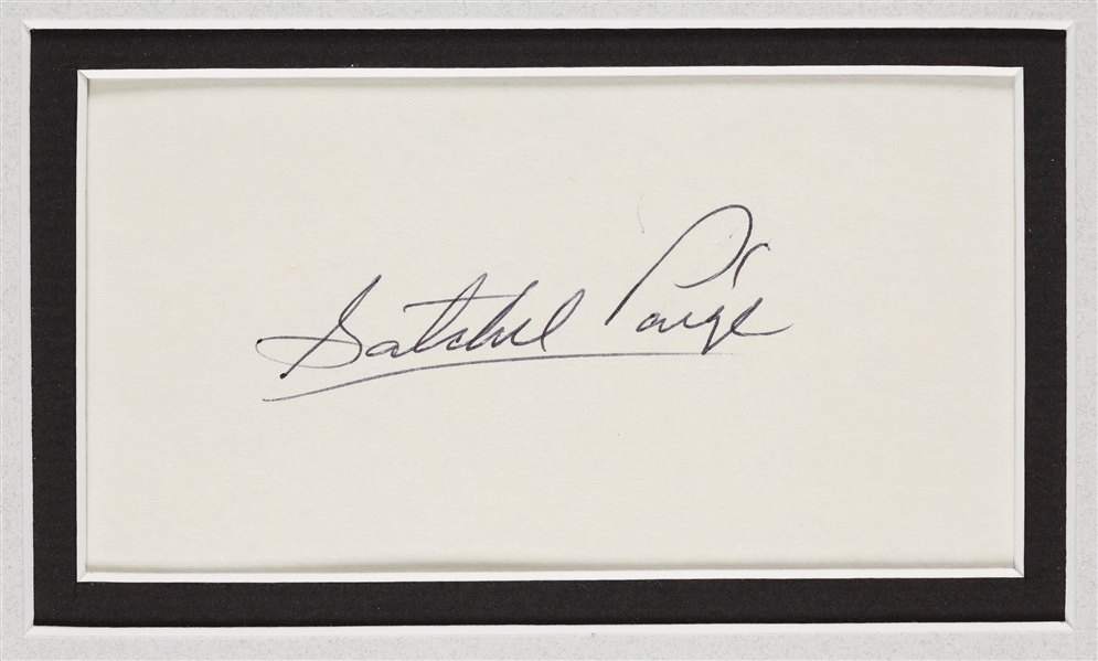 Satchel Paige Signed Index Card Matted Display (BAS)
