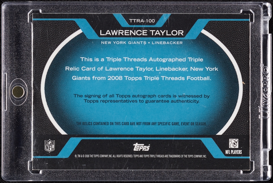 2008 Topps Triple Threads Lawrence Taylor Triple Relics Auto/Jersey (1/2)