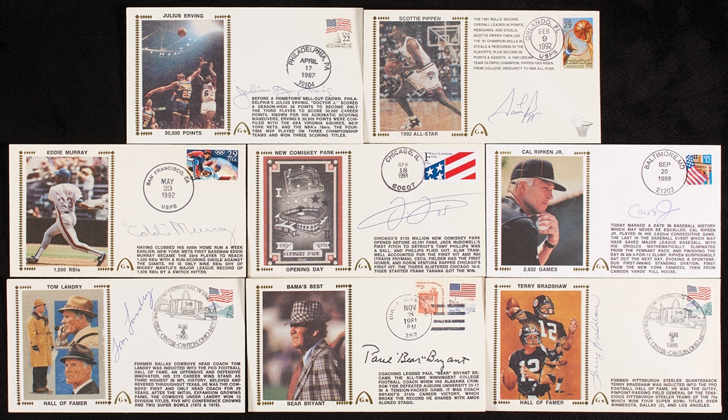 Signed First Day Covers Group with Tom Landry, Bear Bryant, Erving, Ripken (18)