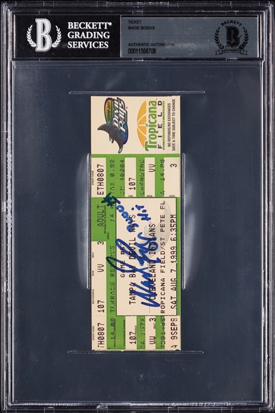 Wade Boggs Signed 3000th Hit Ticket (Aug. 7, 1999) (BAS)