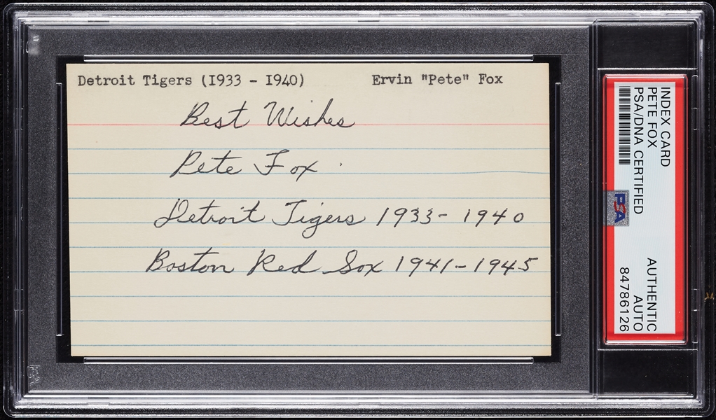Pete Fox Signed 3x5 Index Card (PSA/DNA)