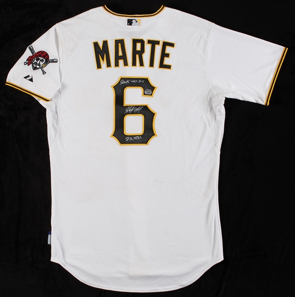 Starling Marte 2015 Game-Used & Signed Pirates Jersey Game Used 2015, 2-3, RBI (Fanatics)