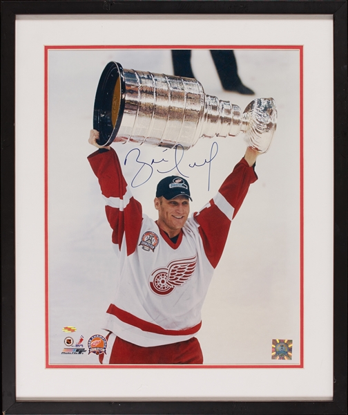 Brett Hull Signed 16x20 Stanley Cup Framed Photo (Steiner)