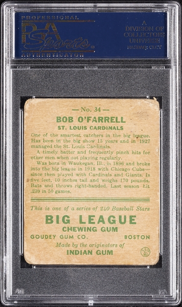 Bob O'Farrell Signed 1933 Goudey No. 34 (PSA/DNA)