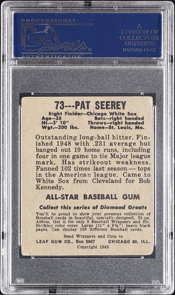 Pat Seerey Signed 1948 Leaf No. 73 (PSA/DNA)