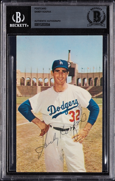 Sandy Koufax Signed 1960 Dodgers Postcard (BAS)