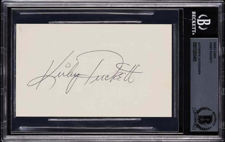 Kirby Puckett Signed 3x5 Index Card (BAS)