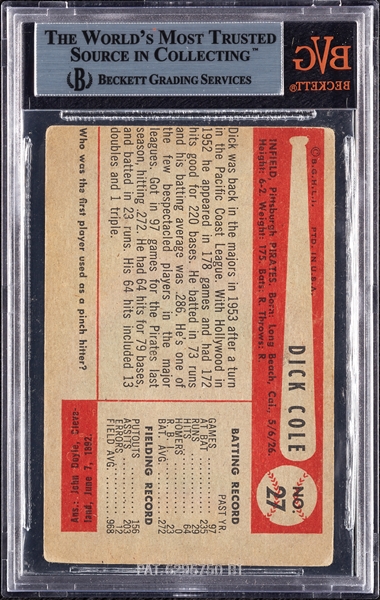 Dick Cole Signed 1954 Bowman No. 27 (BAS)