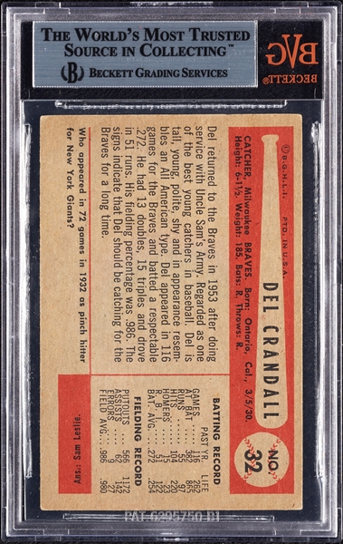 Del Crandall Signed 1954 Bowman No. 32 (BAS)