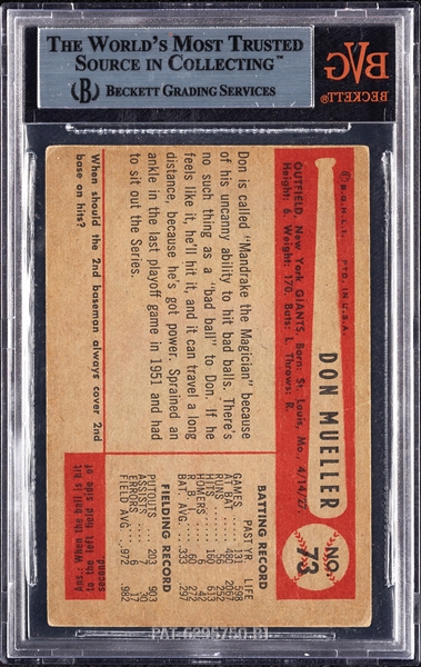 Don Mueller Signed 1954 Bowman No. 73 (BAS)