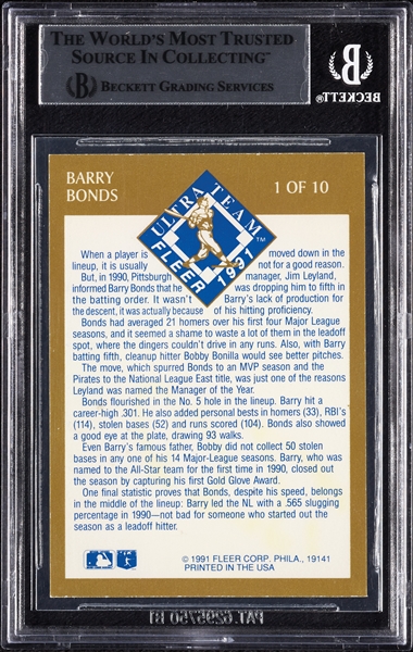 Barry Bonds Signed 1991 Ultra Gold No. 1 (BAS)