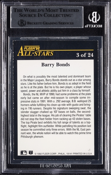 Barry Bonds Signed 1992 Fleer All-Stars No. 3 (BAS)