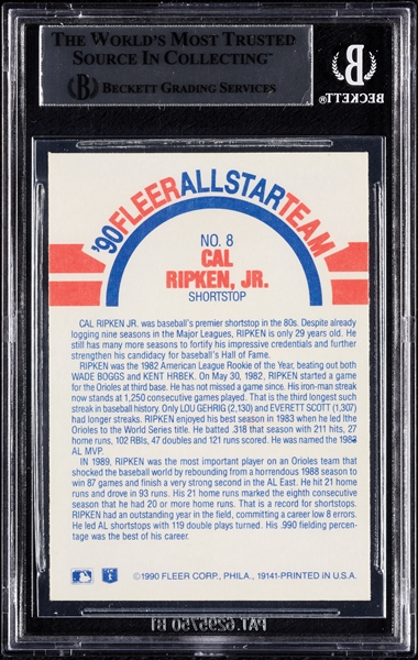 Cal Ripken Jr. Signed 1990 Fleer All-Stars No. 8 (BAS)
