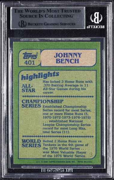 Johnny Bench Signed 1982 Topps No. 401 (BAS)