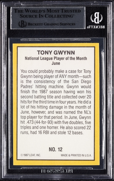 Tony Gwynn Signed 1987 Donruss Highlights No. 12 (BAS)