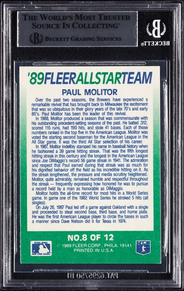 Paul Molitor Signed 1989 Fleer All-Stars No. 8 (BAS)