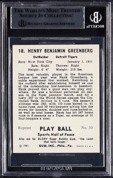 Hank Greenberg Signed 1941 Play Ball Reprints (BAS)