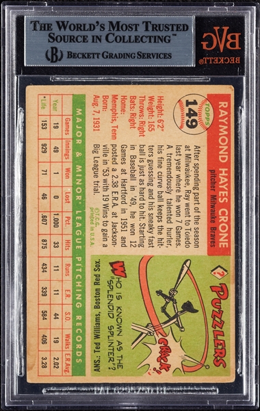 Ray Crone Signed 1955 Topps No. 149 (BAS)