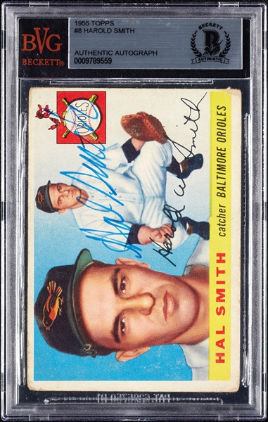 Hal Smith Signed 1955 Topps No. 8 (BAS)