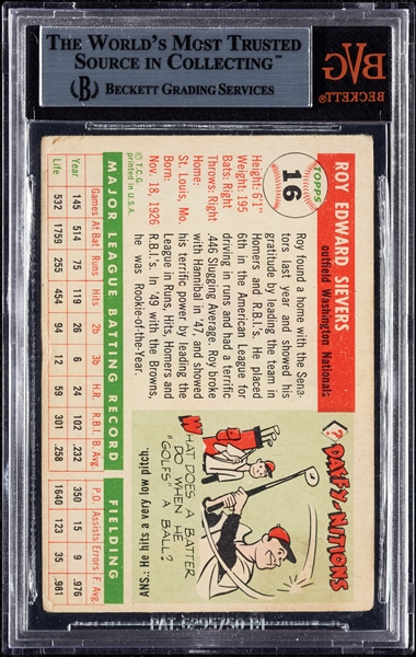 Roy Sievers Signed 1955 Topps No. 16 (BAS)