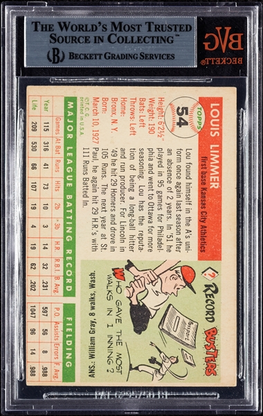 Lou Limmer Signed 1955 Topps No. 54 (BAS)