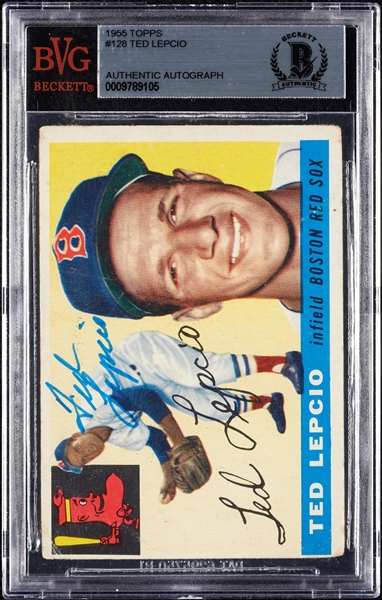 Ted Lepcio Signed 1955 Topps No. 128 (BAS)