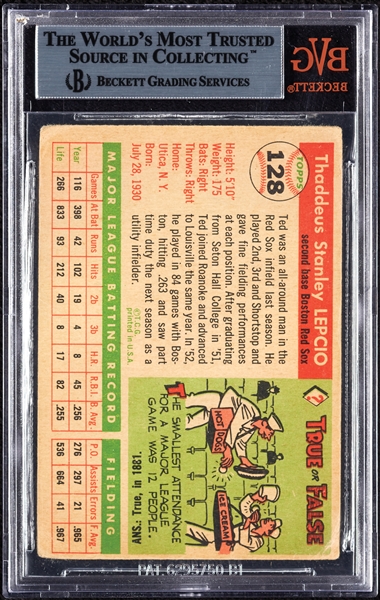 Ted Lepcio Signed 1955 Topps No. 128 (BAS)