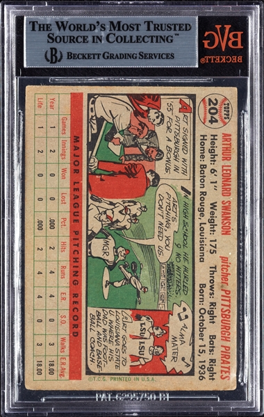 Art Swanson Signed 1956 Topps No. 204 (BAS)