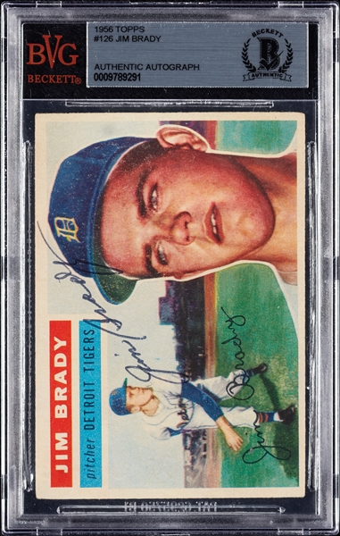 Jim Brady Signed 1956 Topps RC No. 126 (BAS)