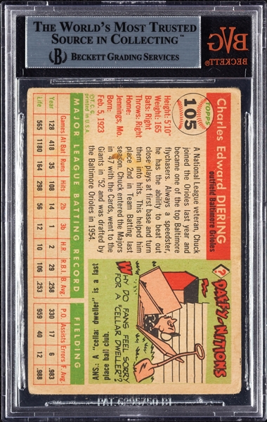 Chuck Diering Signed 1956 Topps No. 105 (BAS)