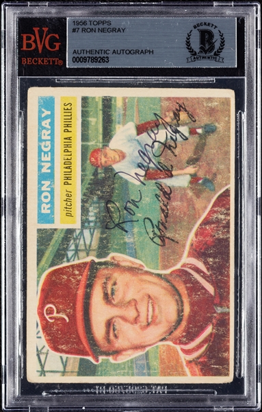 Ron Negray Signed 1956 Topps RC No. 7 (BAS)