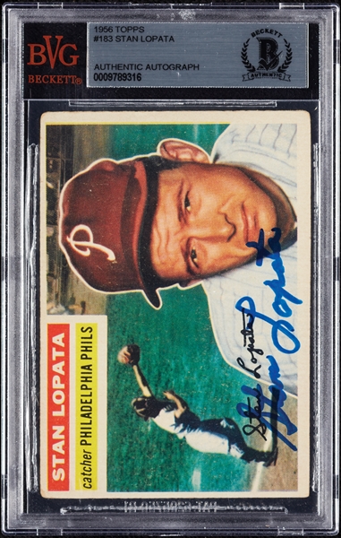 Stan Lopata Signed 1956 Topps No. 183 (BAS)