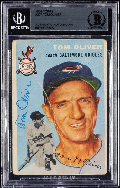 Tom Oliver Signed 1954 Topps No. 207 (BAS)