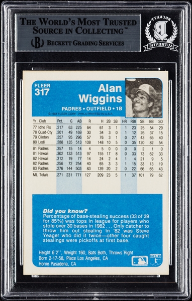 Alan Wiggins Signed 1984 Fleer No. 317 (BAS)