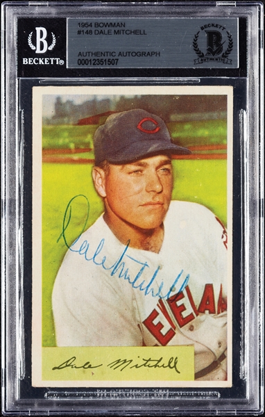 Dale Mitchell Signed 1954 Bowman No. 148 (BAS)