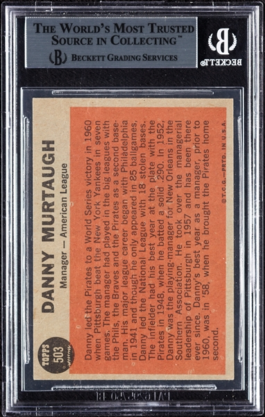 Danny Murtaugh Signed 1962 Topps No. 503 (BAS)