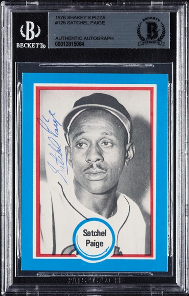 Satchel Paige Signed 1976 Shakey's Pizza No. 125 (BAS)