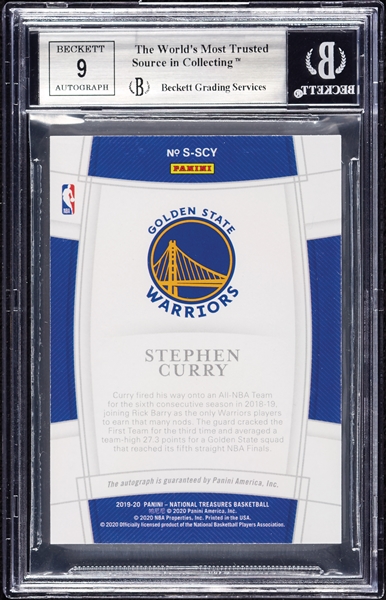 Stephen Curry Signed 2019 National Treasures Signatures Gold (2/10) BGS 9 (AUTO 9)