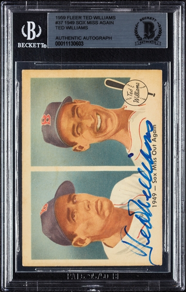 Ted Williams Signed 1959 Fleer Ted Williams 1949 Sox Miss Again No. 37 (BAS)