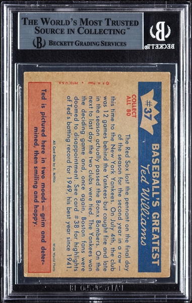 Ted Williams Signed 1959 Fleer Ted Williams 1949 Sox Miss Again No. 37 (BAS)