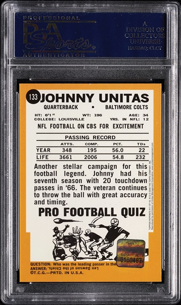 Johnny Unitas Signed 2000 Topps Reprint Auto No. R11 (Graded PSA/DNA 9)