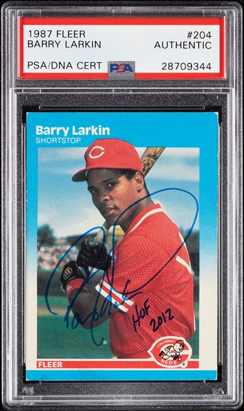Barry Larkin Signed 1987 Fleer RC No. 204 (PSA/DNA)