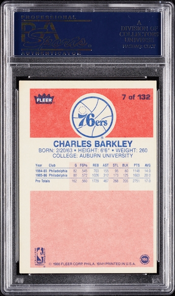 Charles Barkley Signed 1986 Fleer RC No. 7 (Graded PSA/DNA 9)