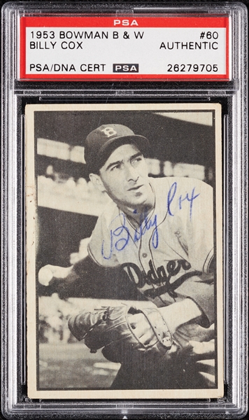 Billy Cox Signed 1953 Bowman B&W No. 60 (PSA/DNA)